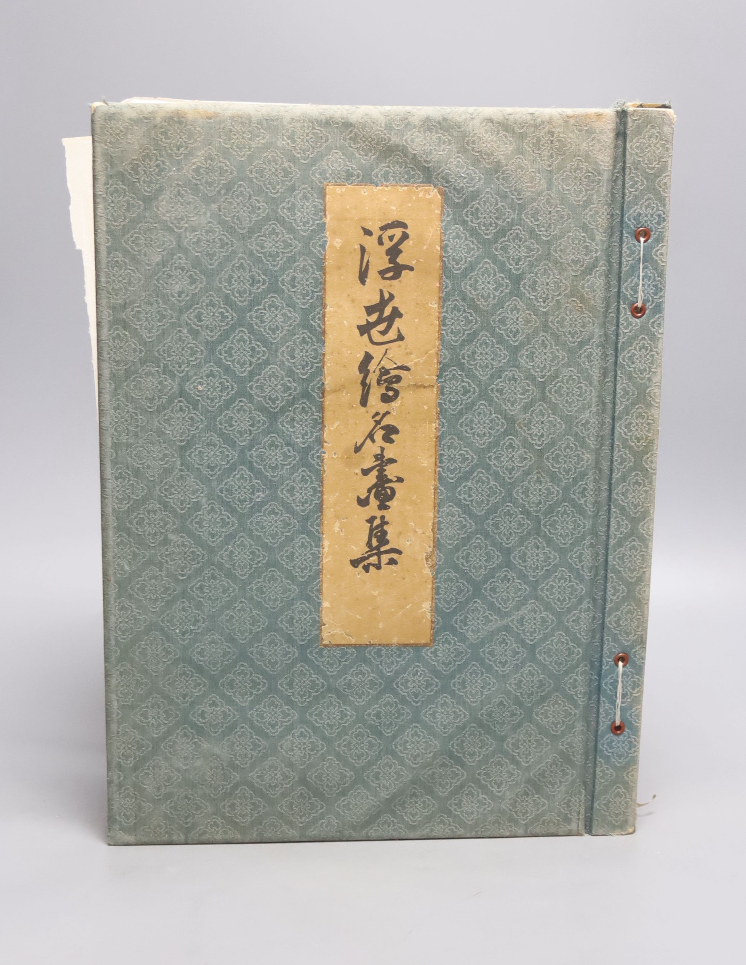 An early 20th century album of reproduction Japanese woodblock prints album, Hiroshige etc.